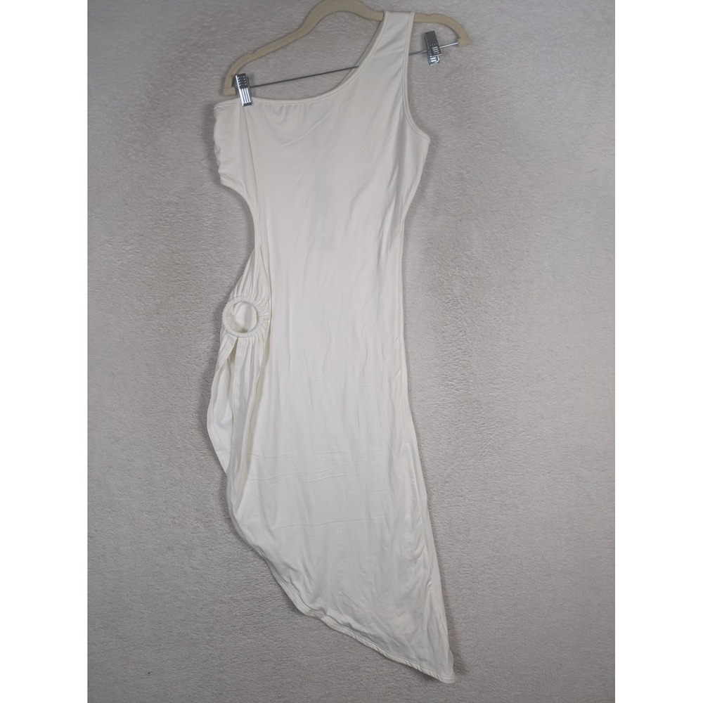 NEW Fashion Nova Larrisa Midi Dress Women's L White One Shoulder Ring Cutout